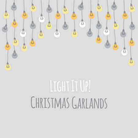 Cute vintage Christmas backround with hand drawn light bulb garlandsのイラスト素材