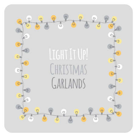 Cute vintage Christmas backround with hand drawn light bulb garlandsのイラスト素材
