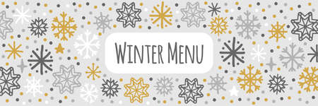 Cute Scandinavian Winter horizontal banner background with hand drawn snowflakesのイラスト素材