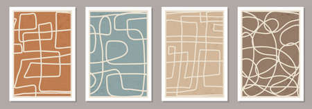 Trendy set of abstract aesthetic creative minimalist hand drawn composition