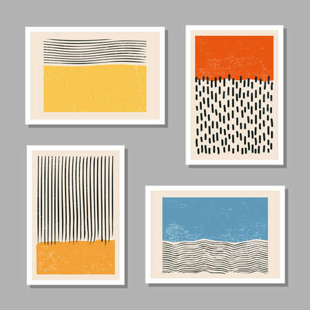 Set of minimal 20s geometric design posters, vector template