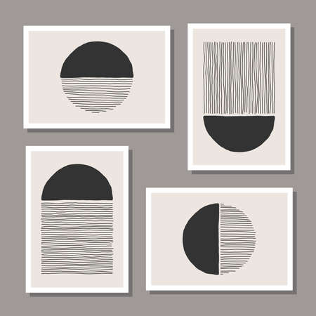 Trendy set of abstract creative minimal artistic hand sketched compositionsのイラスト素材