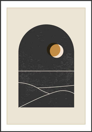 Trendy minimalist landscape abstract contemporary collage designのイラスト素材