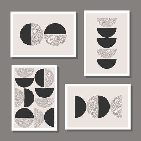 Trendy set of abstract creative minimal artistic hand sketched compositionsのイラスト素材