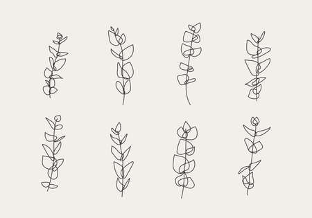 Minimalist botanical branch with leaves elements for abstract collageのイラスト素材
