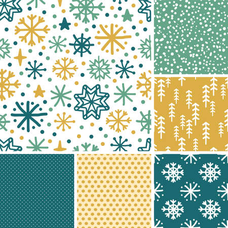 Cute Scandinavian Winter hand drawn seamless patterns setのイラスト素材