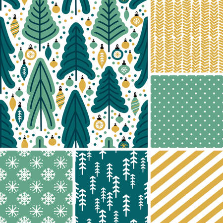 Cute Scandinavian Winter hand drawn seamless patterns setのイラスト素材