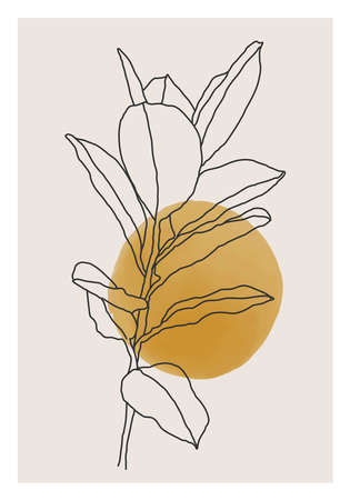 Minimalist botanical branch with leaves abstract collageのイラスト素材