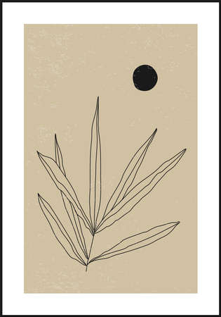 Minimalist botanical branch with leaves abstract collageのイラスト素材