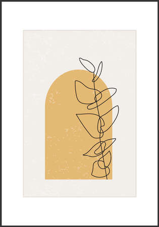 Minimalist botanical branch with leaves abstract collageのイラスト素材