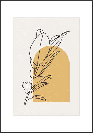 Minimalist botanical branch with leaves abstract collageのイラスト素材