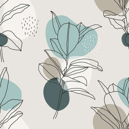 Trendy minimalist seamless botanical pattern with line art compositionのイラスト素材