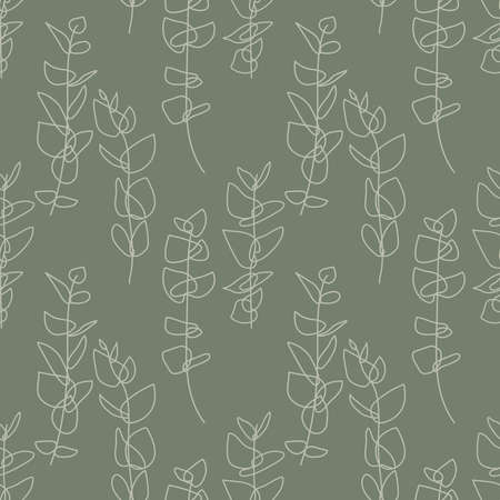 Trendy minimalist seamless botanical pattern with line art compositionのイラスト素材