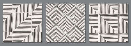 Set of trendy minimalist seamless pattern with abstract hand drawn compositionのイラスト素材
