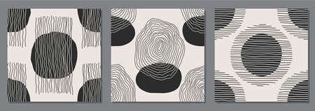 Set of trendy minimalist seamless pattern with abstract hand drawn compositionのイラスト素材