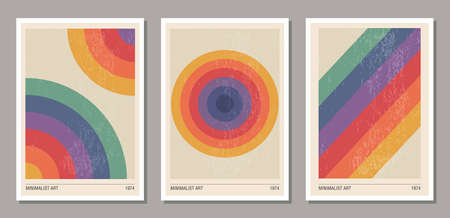 Set of minimalist geometric design poster, vector template with primitive shapes