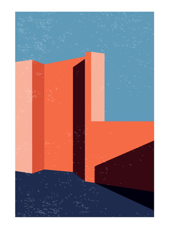 Contemporary aesthetic geometry architecture poster in mid century modern styleのイラスト素材