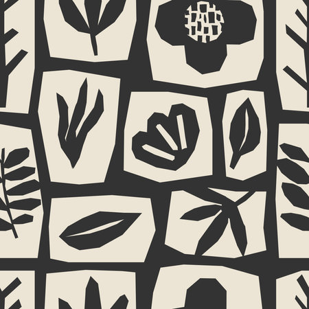 Cute trendy seamless pattern with abstract collage of organic shapesのイラスト素材