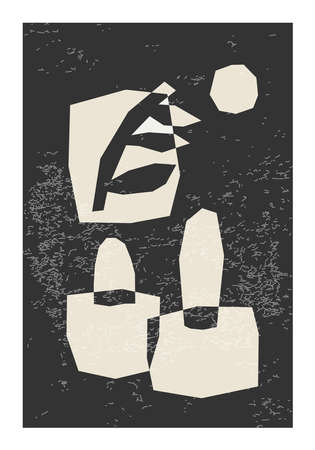 Minimal wall art poster with abstract organic shapes compositionのイラスト素材