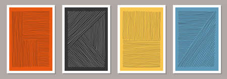 Trendy set of abstract creative minimal artistic hand sketched compositions