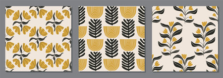 Trendy set of vintage minimalist seamless botanical pattern backgroundのイラスト素材
