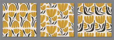 Trendy set of vintage minimalist seamless botanical pattern backgroundのイラスト素材