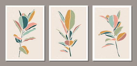 Set of botanical contemporary collage minimalist wall art posterのイラスト素材