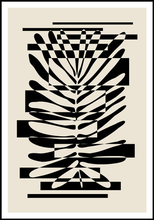 Minimalist poster with abstract leaf composition, contemporary collage styleのイラスト素材