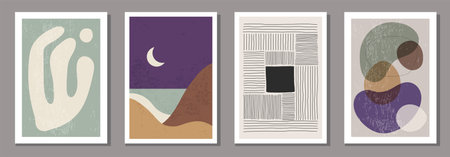 Set of minimalist posters with abstract organic shapes compositionのイラスト素材