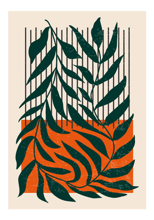 Matisse inspired contemporary collage botanical minimalist wall art posterのイラスト素材