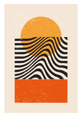 Minimal 20s geometric design poster, vector template with primitive shapesのイラスト素材