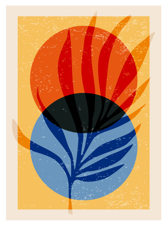Bauhaus inspired contemporary collage botanical minimalist wall art posterのイラスト素材