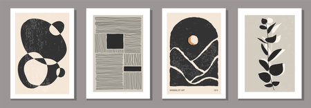 Set of minimalist posters with abstract organic shapes compositionのイラスト素材