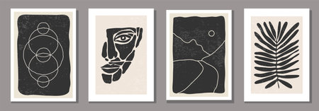 Set of minimalist posters with abstract organic shapes compositionのイラスト素材