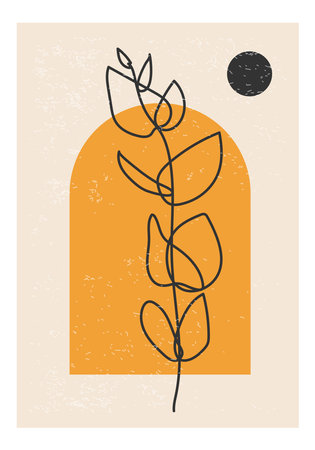 Minimalist poster with abstract leaf composition, contemporary collage styleのイラスト素材