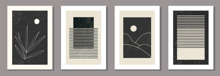 Set of minimalist posters with abstract organic shapes compositionのイラスト素材