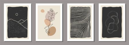 Set of minimalist posters with abstract organic shapes composition