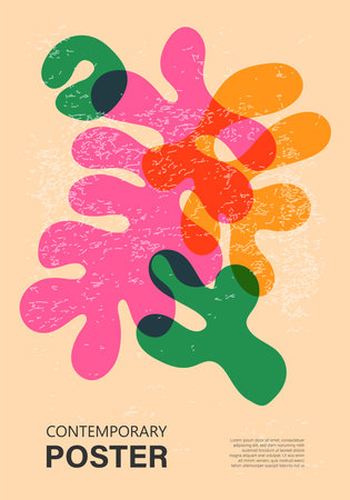 Trendy contemporary poster, risograph aesthetics, riso print effectのイラスト素材