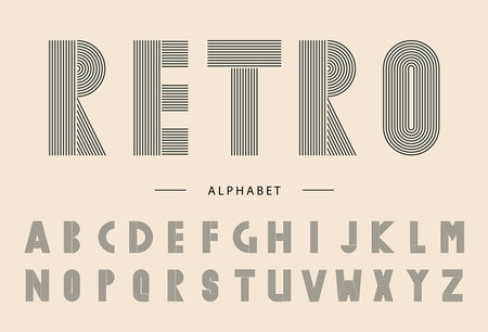 Retro stripe alphabet in 70s styleのイラスト素材