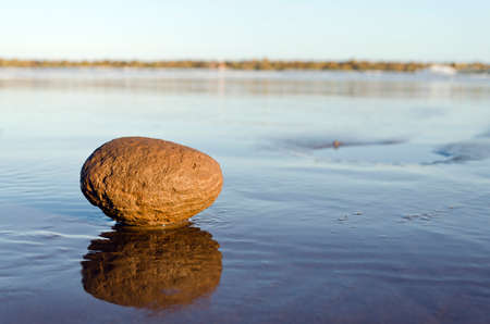 rock over the water at Mar del Plata beach, with bokeh background
