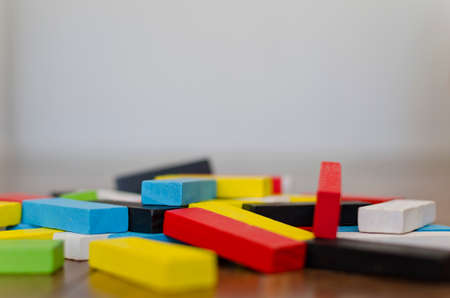 puzzles and colored figures with numbers and letters used in occupational therapy, for rehabilitation or learningの写真素材