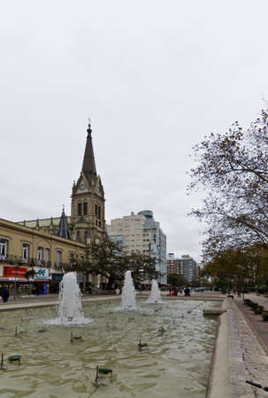 Mar del Plata, Argentina; June 4, 2018: Cathedral and water fontのeditorial素材