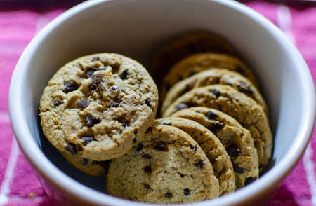 Cookies with chocolate chips for a snackの写真素材
