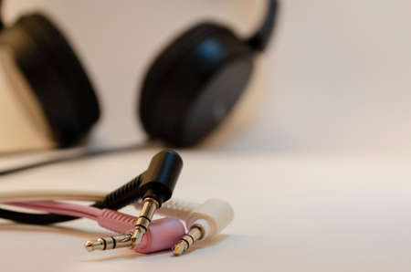 Three color headphone jacks. White black pinkの写真素材