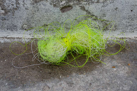 nylon clew fishing on dock ladderの写真素材