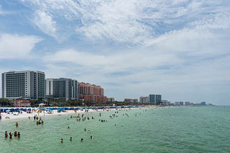 Clearwater beach, Clearwater, Florida, USA, May 12, 2021: White sand beach near Pier 60 Clearwater.のeditorial素材
