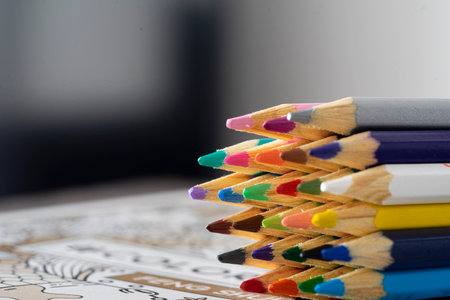 Colored pencils isolated on white background. Select focus.の写真素材