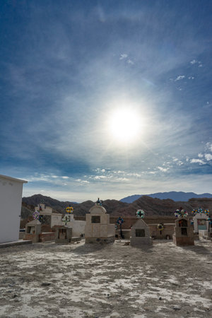 The morning sun falling on a mountain cemeteryの写真素材