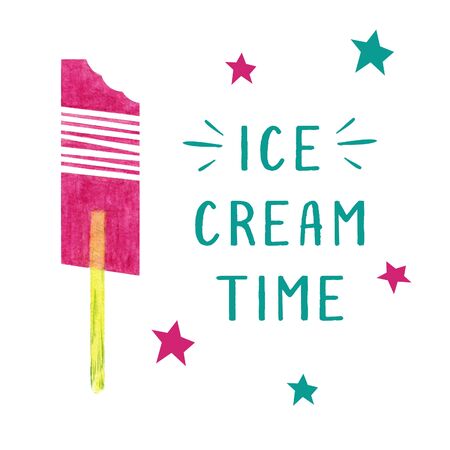 Hand drawn watercolor ice cream, illustration, ice cream set isolated on white backgroundの写真素材