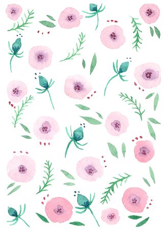 Hand drawn simple watercolor floral patternの写真素材